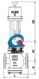 電動(dòng)雙座調(diào)節(jié)閥配PSL執(zhí)行器尺寸圖
